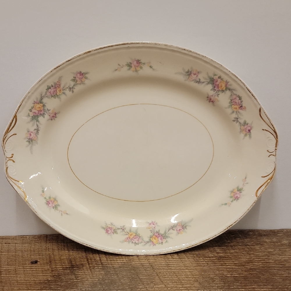 Homer Laughlin Georgian Eggshell Floral Oval Serving Platter, Made In USA